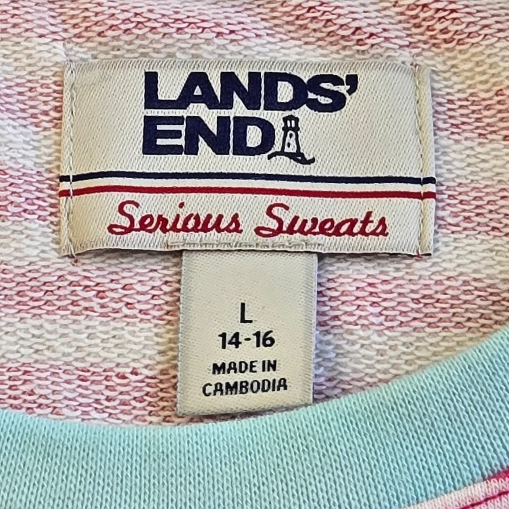 Lands' End Sweatshirt Womens L Pink Yellow Striped Colorblock Serious Sweats - Picture 4 of 6